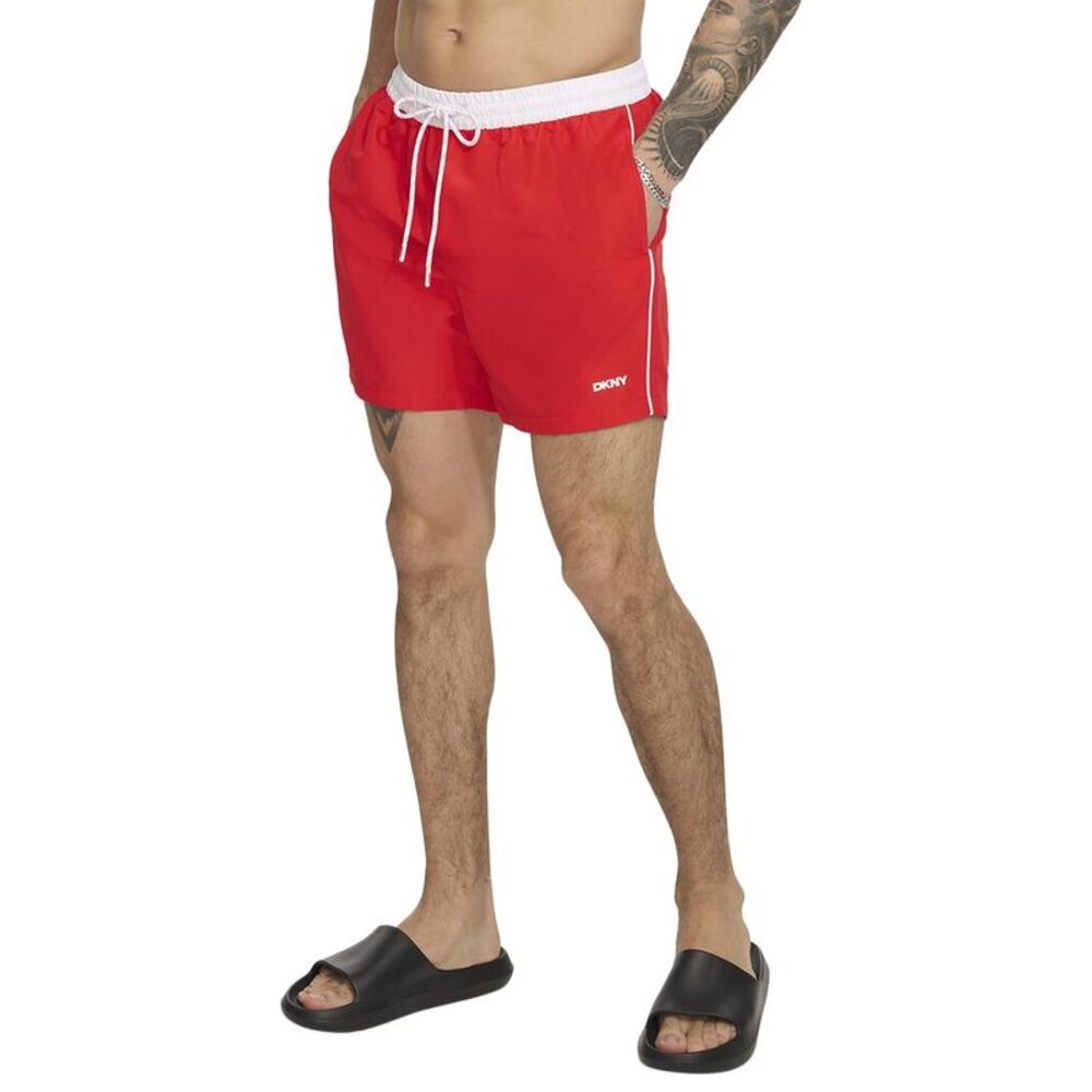 Dkny Mens  Modern Euro Swim Trunk, Red